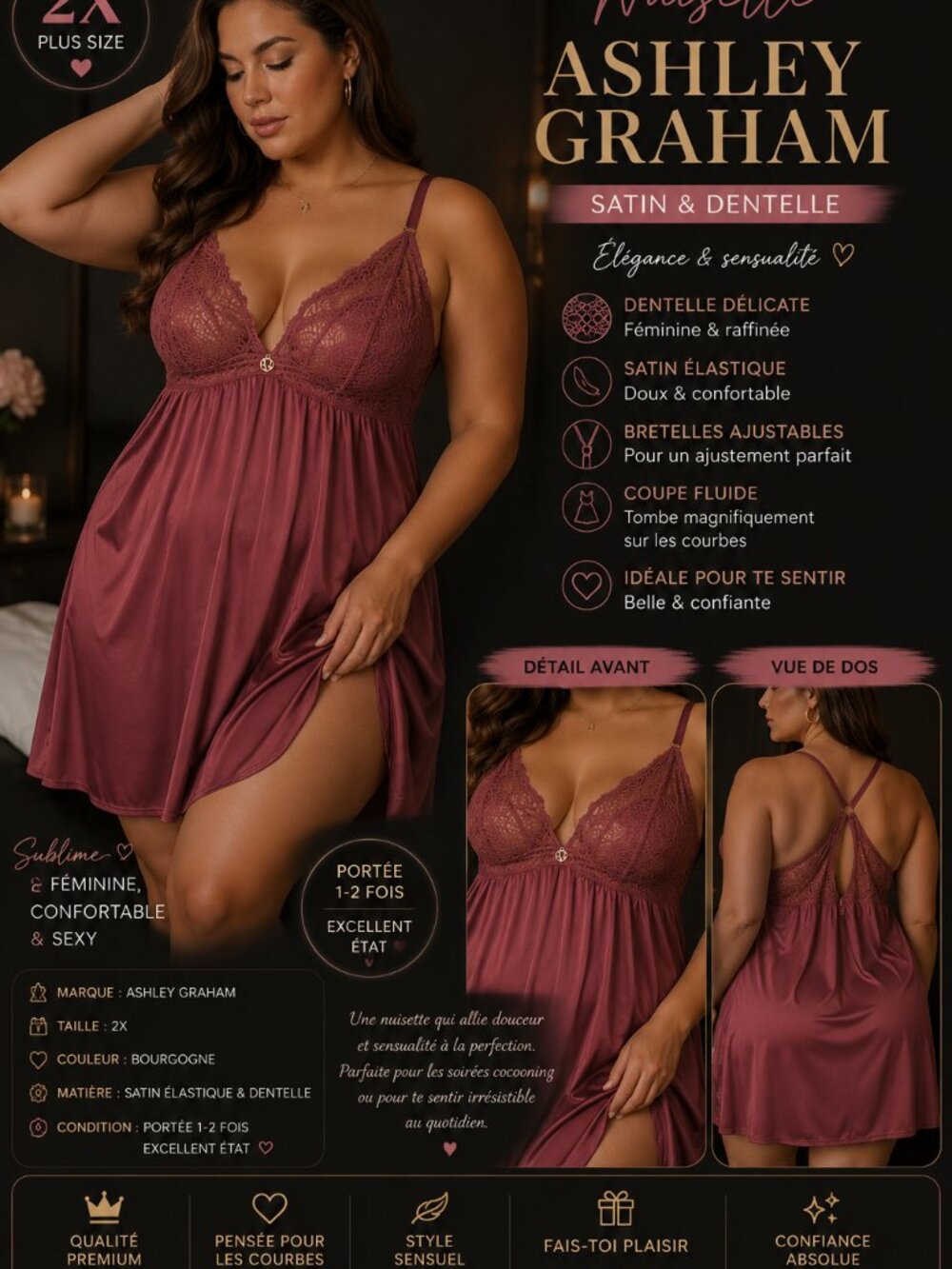 Ashley Graham Satin & Lace Chemise
